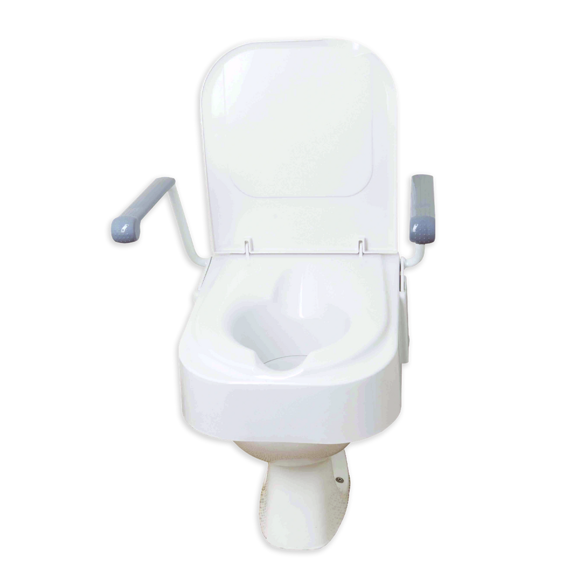 Drive Raised Toilet Seat with Arms & Lid (TSE150) – 3 Height Settings, Flip-Up Arms