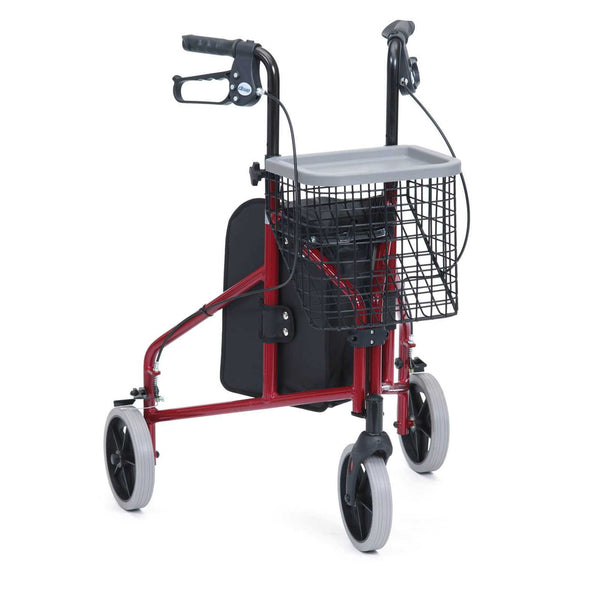 Ultra Lightweight Tri-Walker with Bag, Basket & Tray - Red