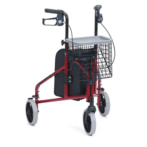 Steel Tri-Walker with Bag, Basket & Tray - Red