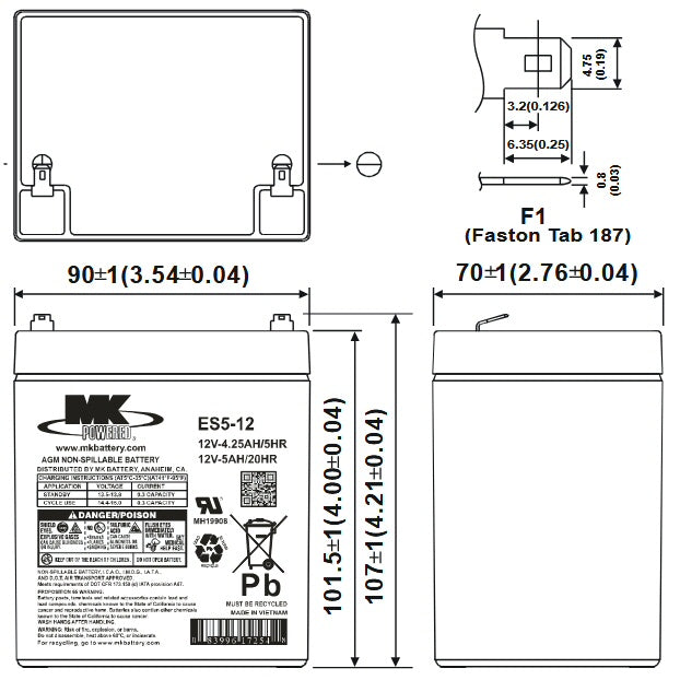 5Ah MK AGM Battery - 12V Mobility Battery
